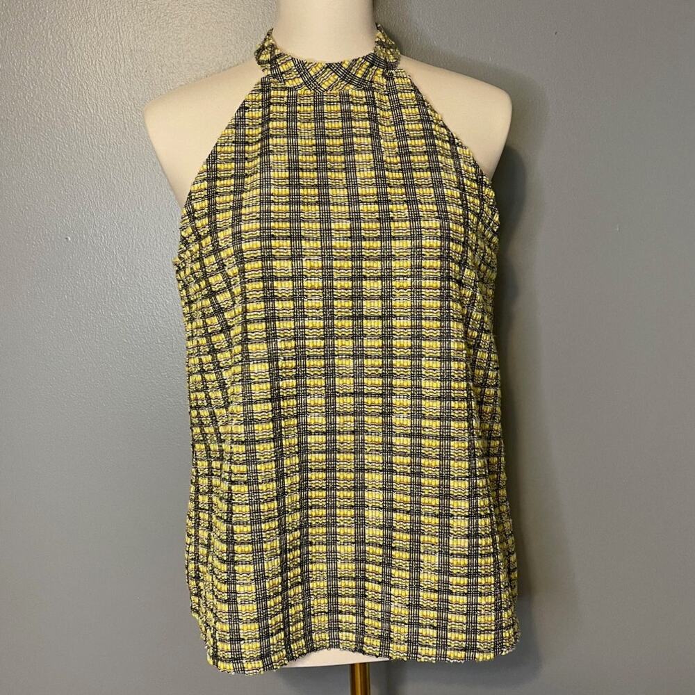 Who Wear What When Where Anthropologie Small Halter Top Plaid Tweed Yellow Woven